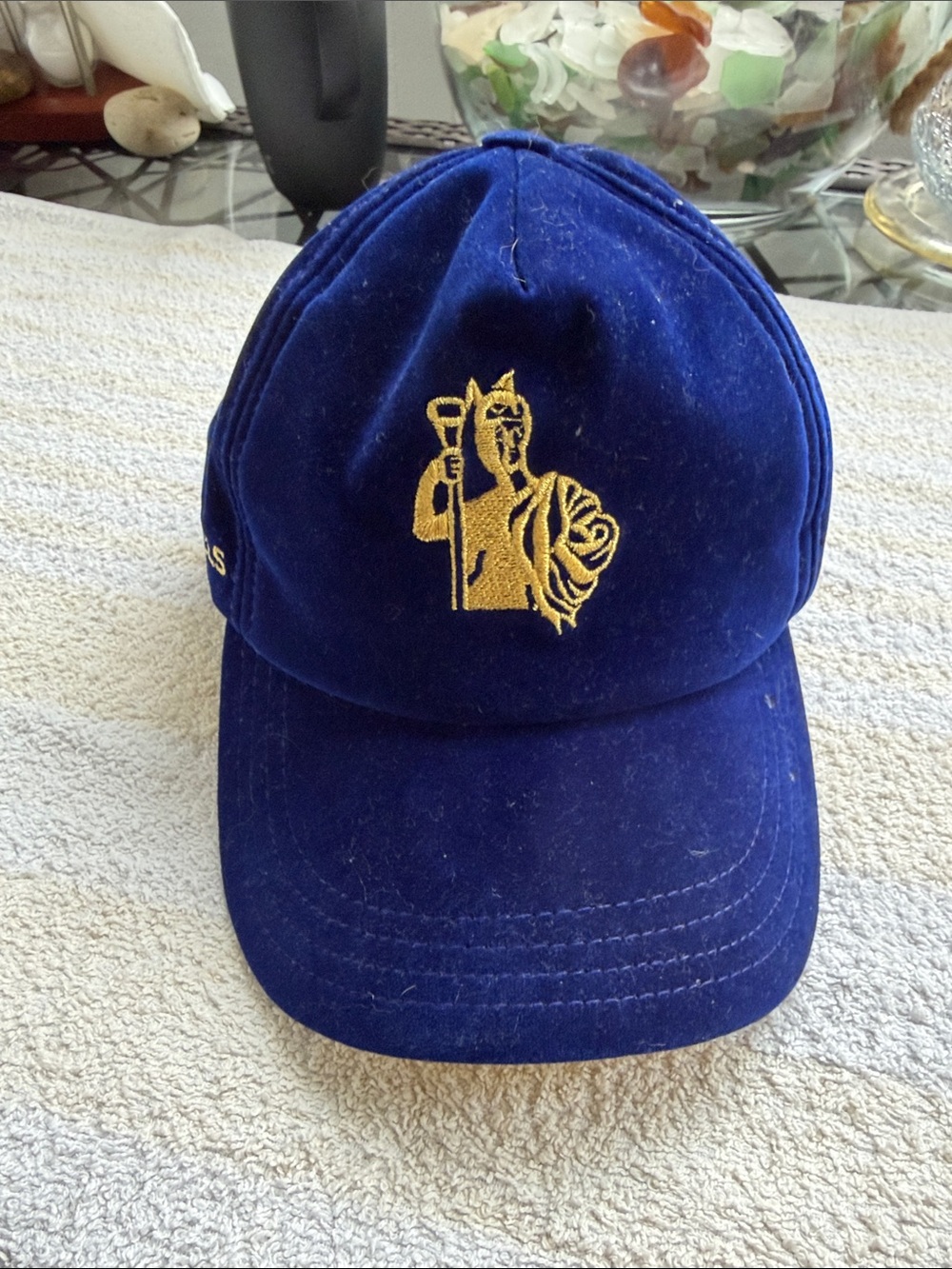 Better Balls blue velvet Adjustable Baseball Cap Hat Blue with Yellow Under Brim